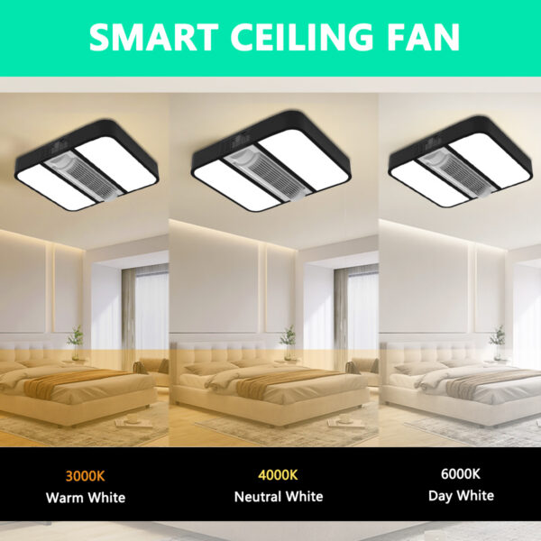 Intelligent Remotely Controlled Bedroom Livingroom Decor White 6 Speed Choice Remote Control Ceiling Fan with Led Lights - Image 4