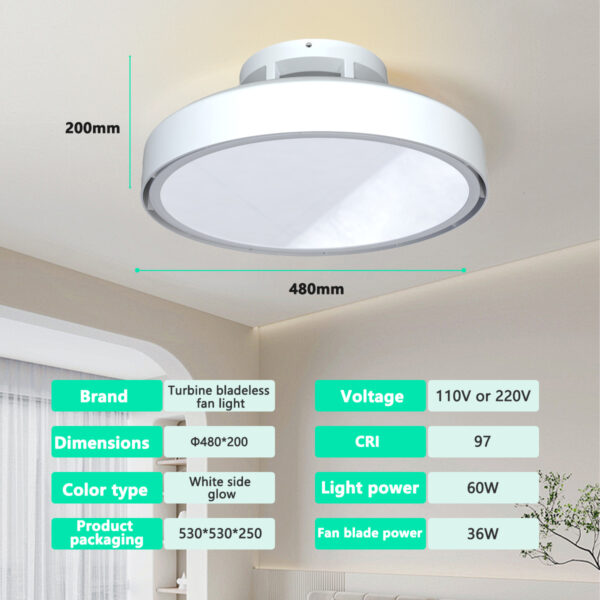 Modern Full Spectrum Bladeless Fan Light Dimmable with Remote Control LED Indoor Bedroom Mute Ceiling Lights - Image 2